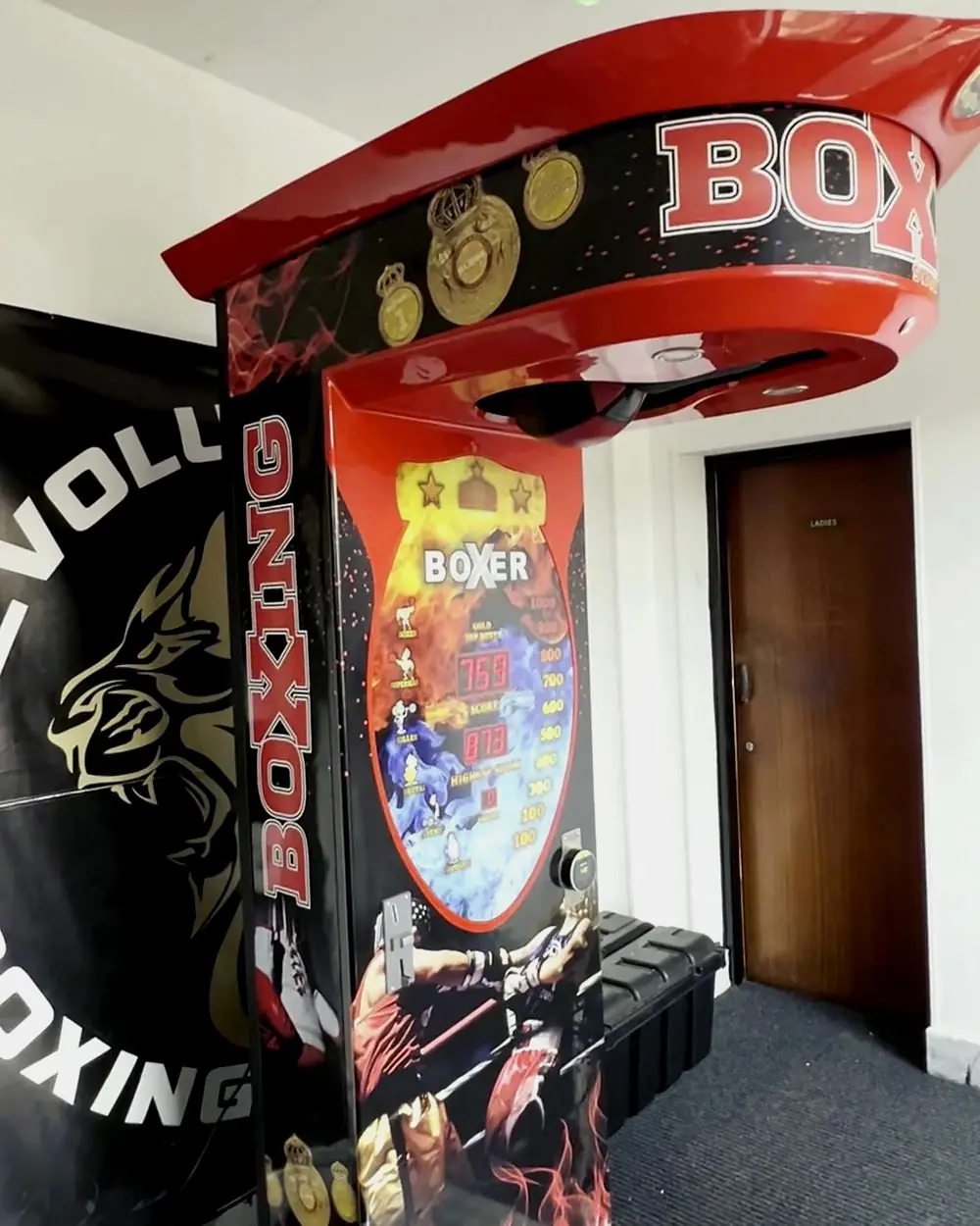 A boxing arcade machine supplied by Haymaker Arcade, full cabinet